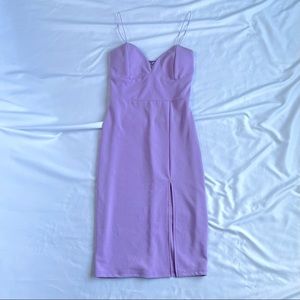 Lavender Fitted Slit Midi Dress